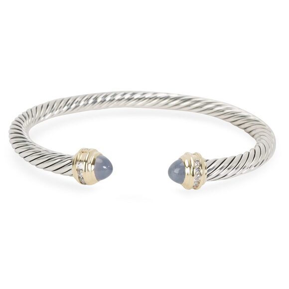 David Yurman Chalcedony Cable Bangle in Sterling Silver & 18K Yellow Gold - Picture 1 of 3